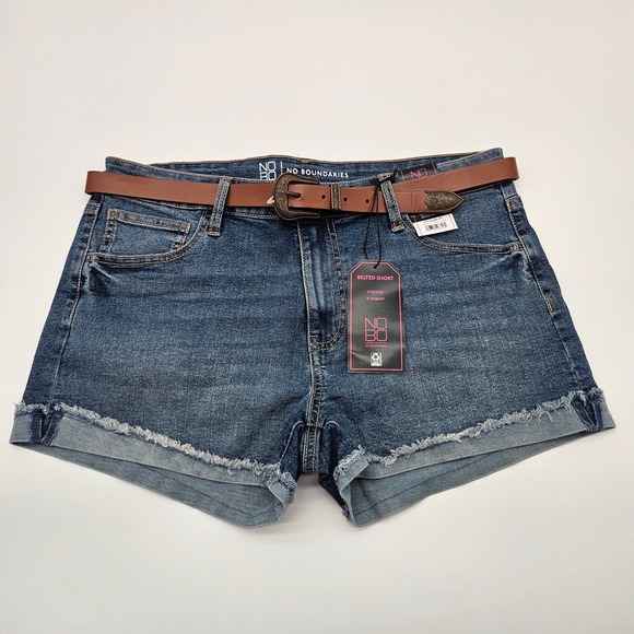 No Boundaries Pants - No Boundaries Belted Denim Shorts Distressed Frayed Hem MD Wash Size 15